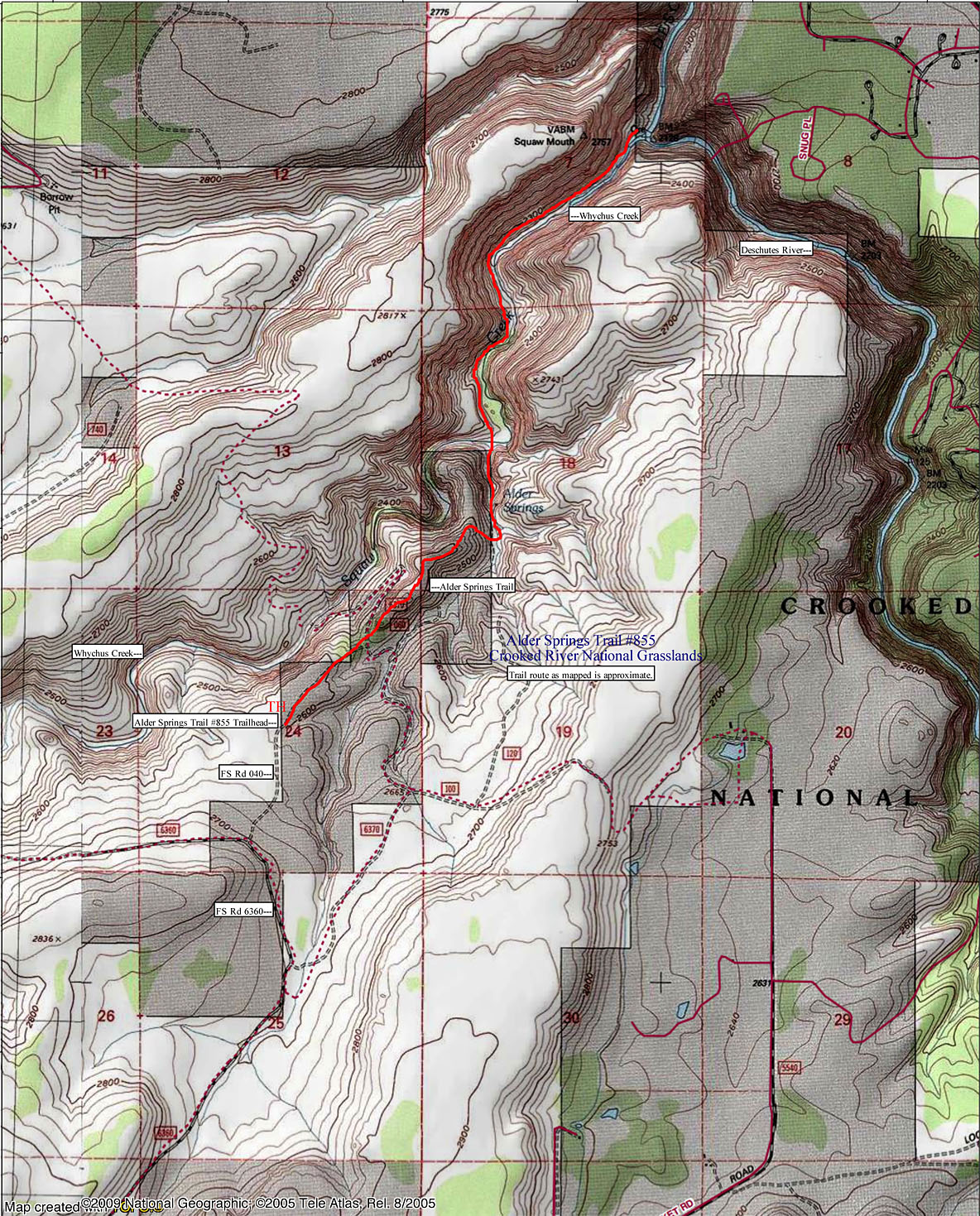 Map: Alder Springs Trail #855, Crooked River National Grasslands
